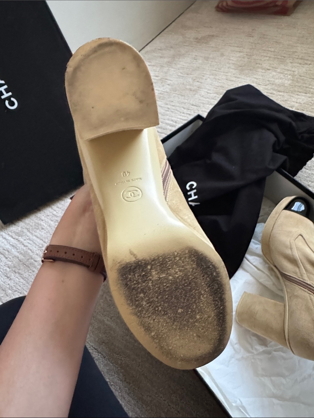 CHANEL Beige Suede Tall Boots with Platform Heel - Picture 7 of 11
